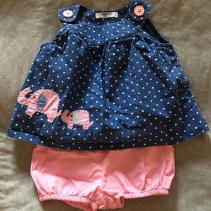 Baby Boden 2 piece polkadot dress & bloomers 0-3m